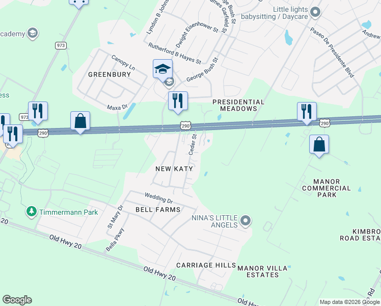 map of restaurants, bars, coffee shops, grocery stores, and more near 12914 Ceder Street in Manor
