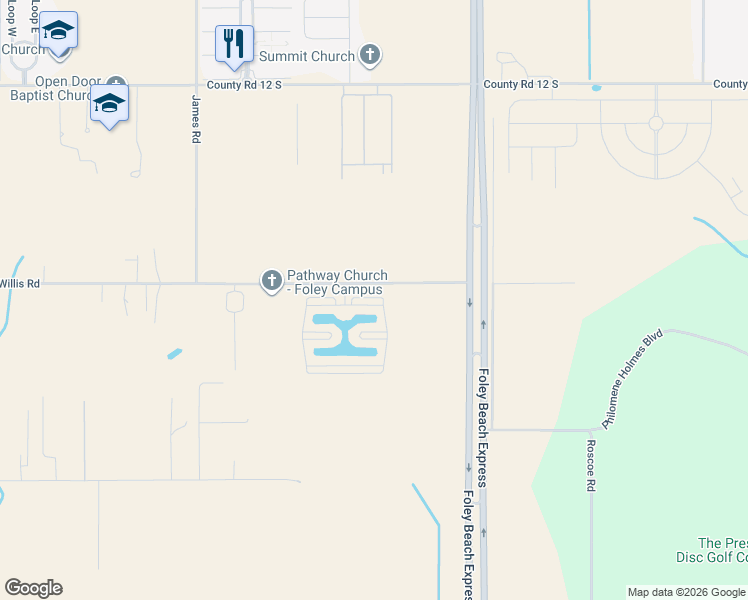 map of restaurants, bars, coffee shops, grocery stores, and more near 21410 Brinks Willis Road in Foley