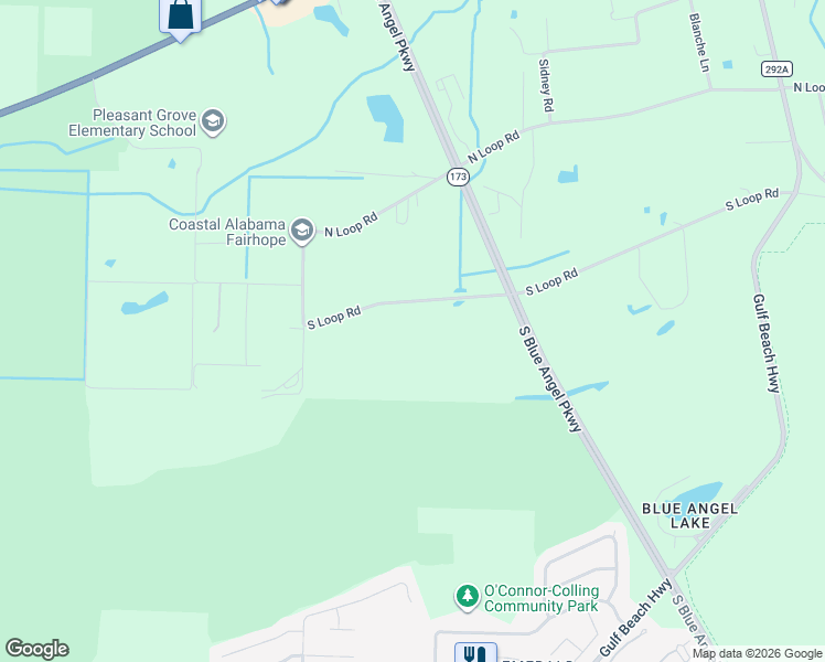 map of restaurants, bars, coffee shops, grocery stores, and more near 9900 South Loop Road in Pensacola