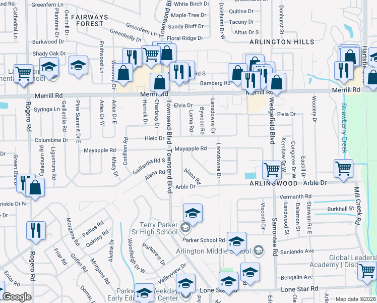map of restaurants, bars, coffee shops, grocery stores, and more near 7260 May Apple Road in Jacksonville