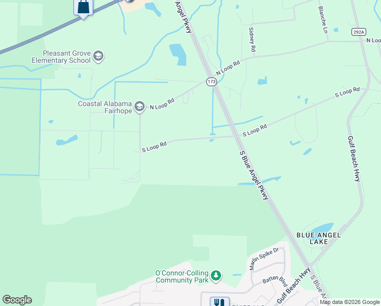 map of restaurants, bars, coffee shops, grocery stores, and more near 9900 South Loop Road in Pensacola
