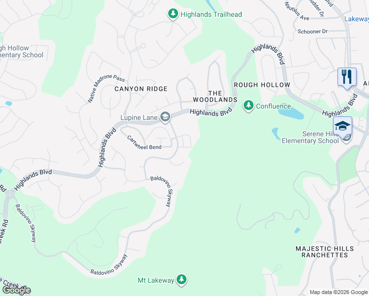 map of restaurants, bars, coffee shops, grocery stores, and more near 216 Vista Village Cove in Austin