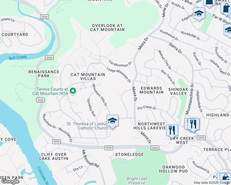 map of restaurants, bars, coffee shops, grocery stores, and more near 4204 Lonesome Valley Court in Austin