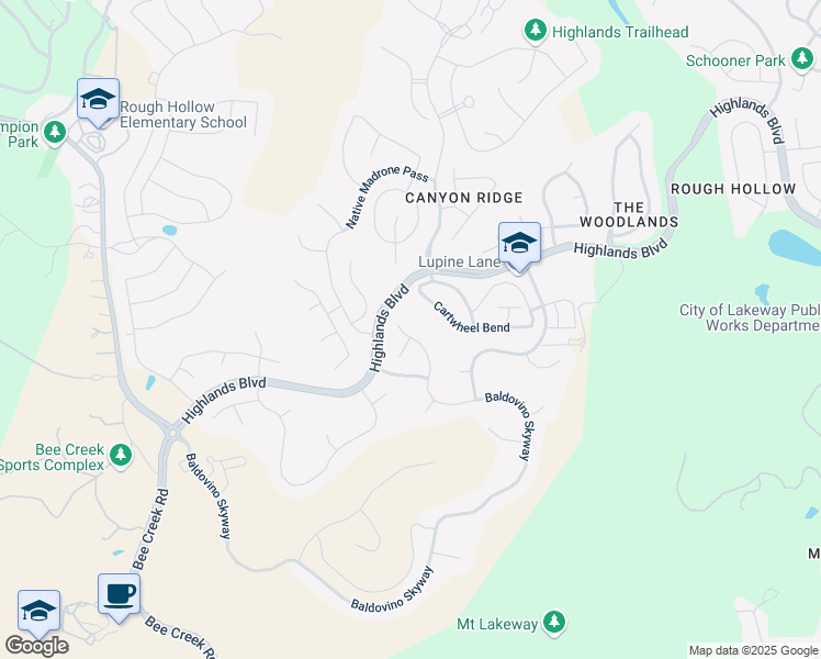 map of restaurants, bars, coffee shops, grocery stores, and more near 603 Baldovino Skyway in Austin