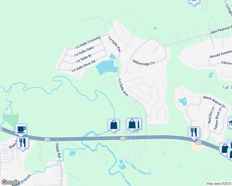 map of restaurants, bars, coffee shops, grocery stores, and more near 375 Westlake Terrace Drive in Conroe