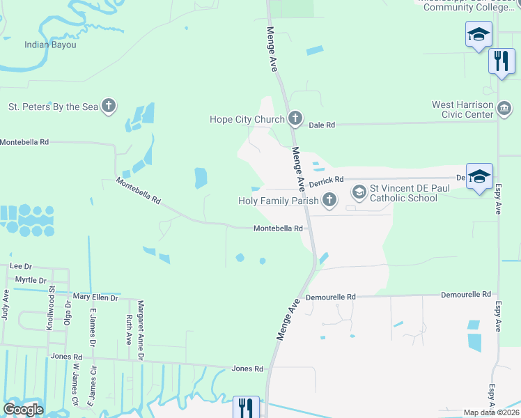 map of restaurants, bars, coffee shops, grocery stores, and more near 22497 Fahrion Drive in Pass Christian