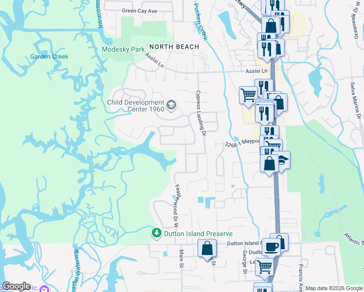 map of restaurants, bars, coffee shops, grocery stores, and more near 1306 Cove Landing Drive in Jacksonville