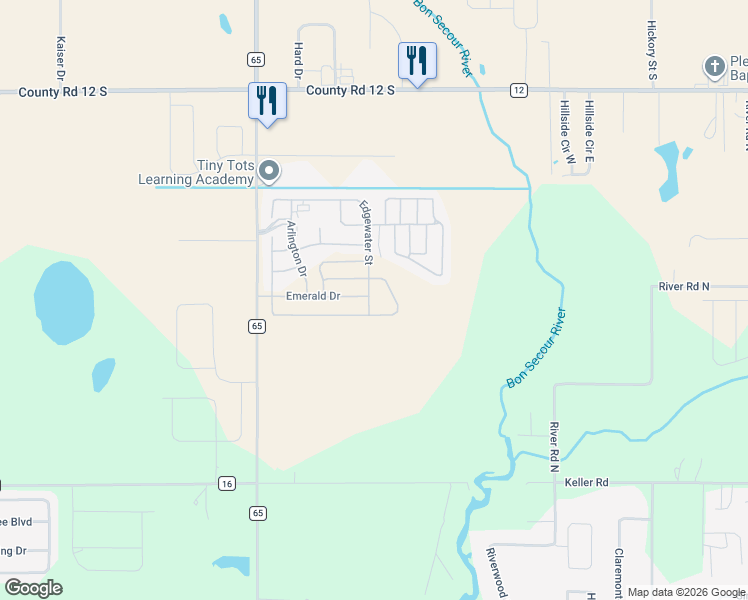 map of restaurants, bars, coffee shops, grocery stores, and more near 8458 Edgewater Street in Foley
