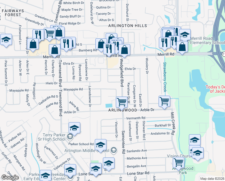 map of restaurants, bars, coffee shops, grocery stores, and more near 7624 May Apple Road in Jacksonville