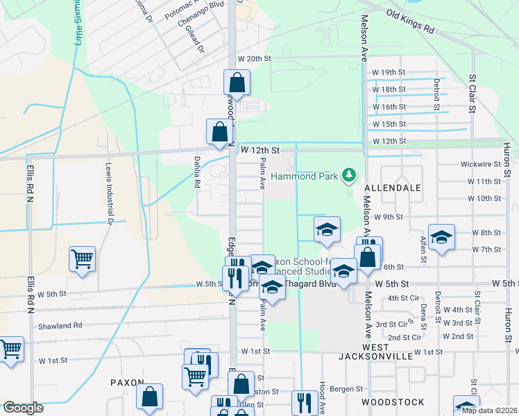 map of restaurants, bars, coffee shops, grocery stores, and more near 3504 Oleander Street in Jacksonville