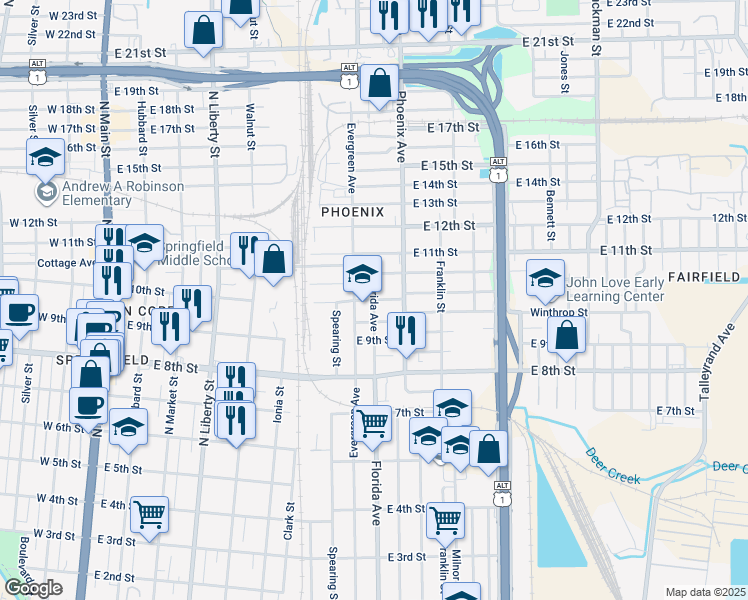 map of restaurants, bars, coffee shops, grocery stores, and more near Florida Avenue in Jacksonville