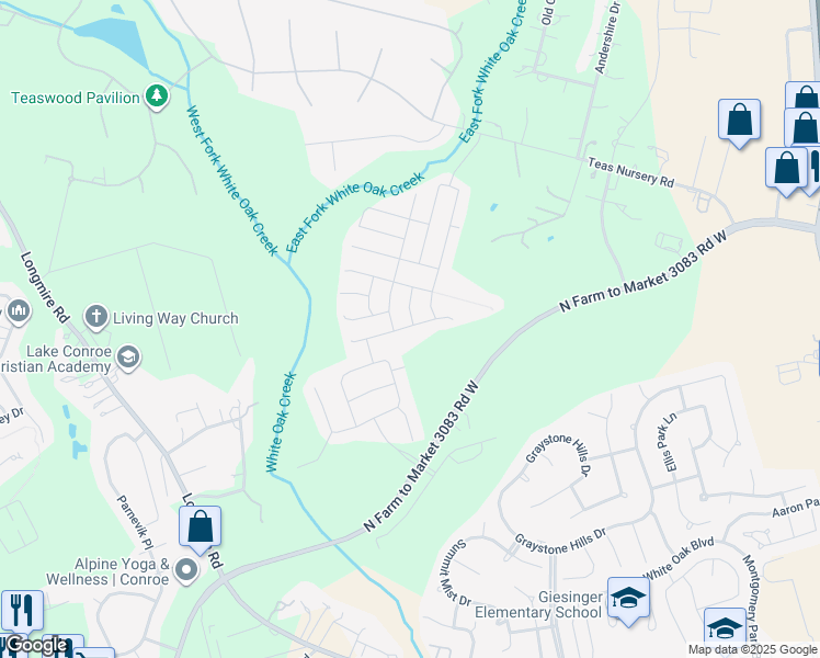 map of restaurants, bars, coffee shops, grocery stores, and more near 2611 Hoffman Lane in Conroe