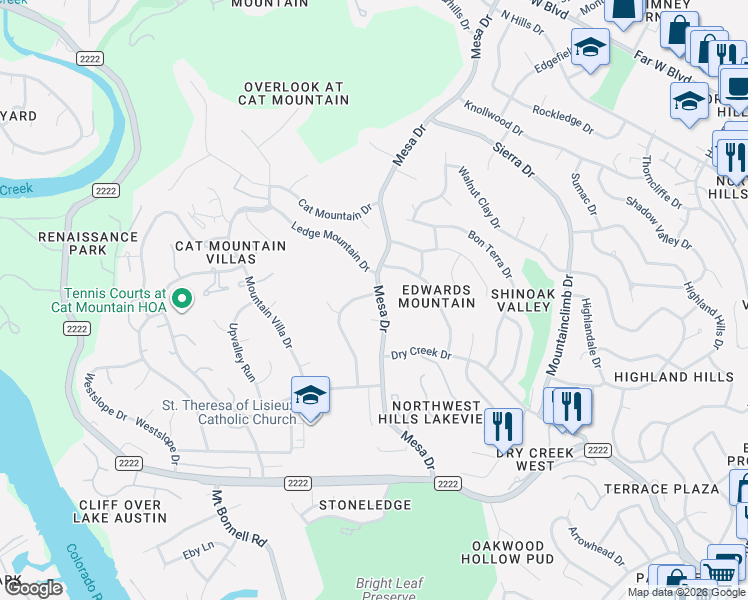 map of restaurants, bars, coffee shops, grocery stores, and more near 6103 Lonesome Valley Trail in Austin
