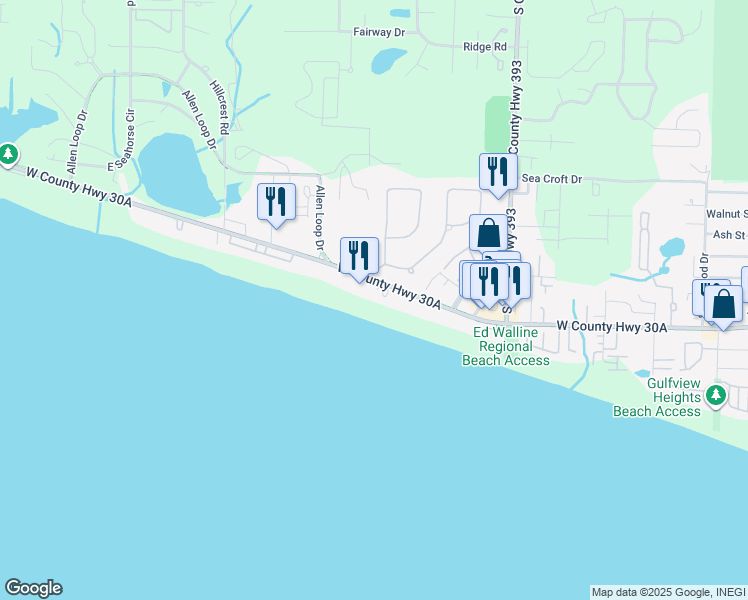 map of restaurants, bars, coffee shops, grocery stores, and more near 4717 East County Highway 30A in Santa Rosa Beach