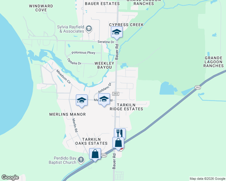 map of restaurants, bars, coffee shops, grocery stores, and more near 3937 Bauer Road in Pensacola