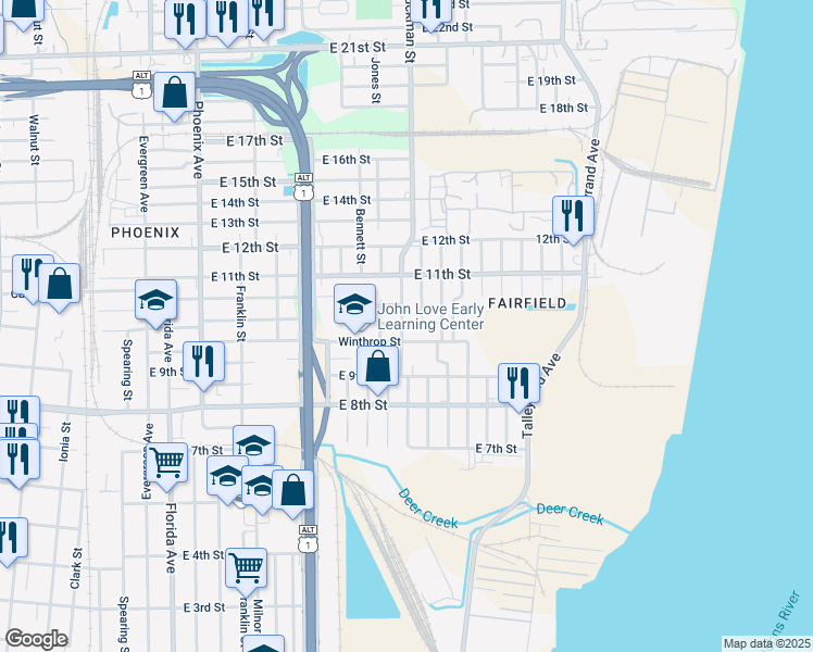 map of restaurants, bars, coffee shops, grocery stores, and more near 1983 Lambert Street in Jacksonville