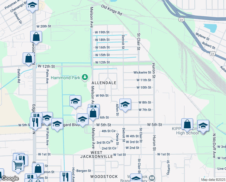 map of restaurants, bars, coffee shops, grocery stores, and more near 1925 Prospect Street East in Jacksonville