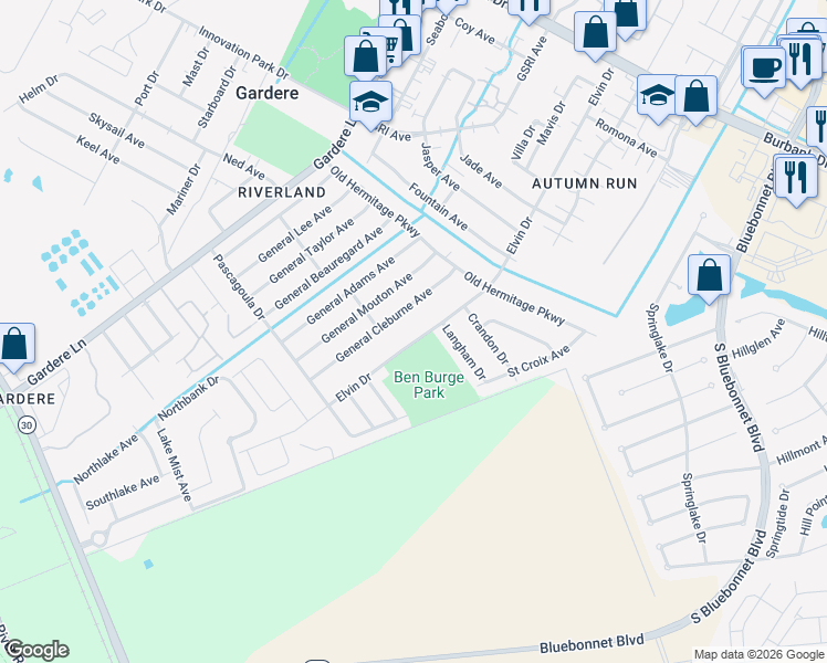map of restaurants, bars, coffee shops, grocery stores, and more near 1820a Elvin Drive in Baton Rouge