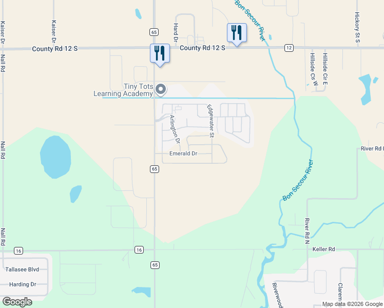 map of restaurants, bars, coffee shops, grocery stores, and more near 18188 Emerald Drive in Foley