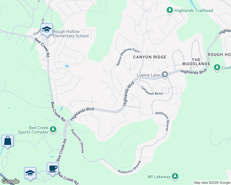 map of restaurants, bars, coffee shops, grocery stores, and more near 405 Forza Viola Way in Austin