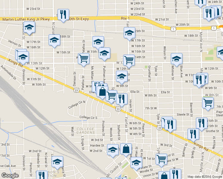 map of restaurants, bars, coffee shops, grocery stores, and more near 1808 Spires Avenue in Jacksonville