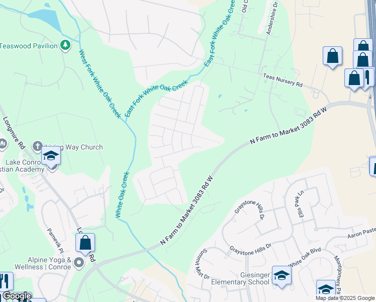map of restaurants, bars, coffee shops, grocery stores, and more near 2611 Hoffman Lane in Conroe
