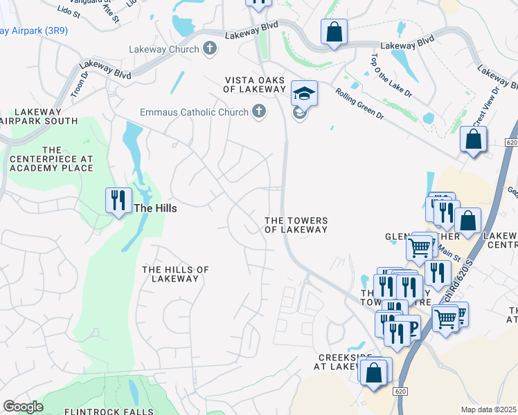 map of restaurants, bars, coffee shops, grocery stores, and more near 6 Bellwood Cove in The Hills