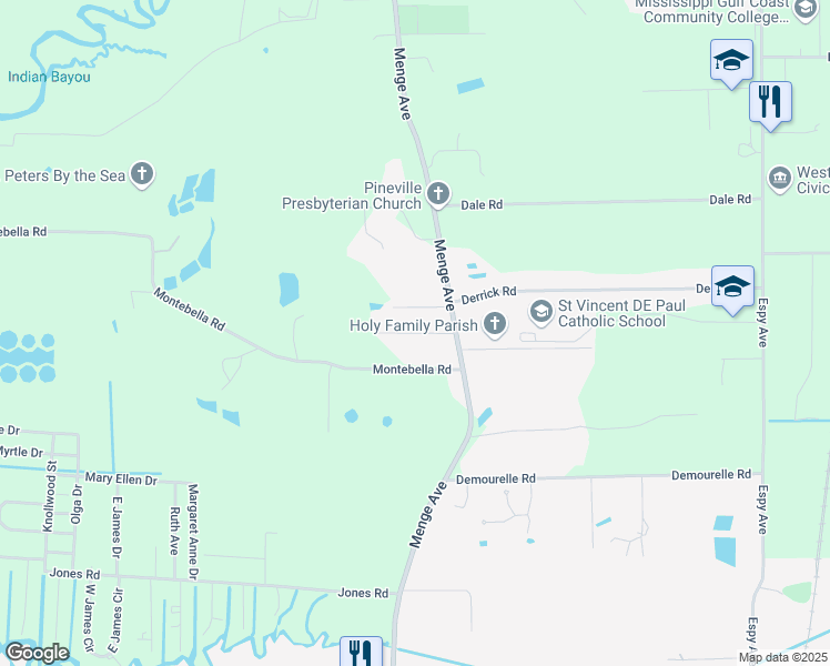 map of restaurants, bars, coffee shops, grocery stores, and more near Fahrion Drive in Harrison County