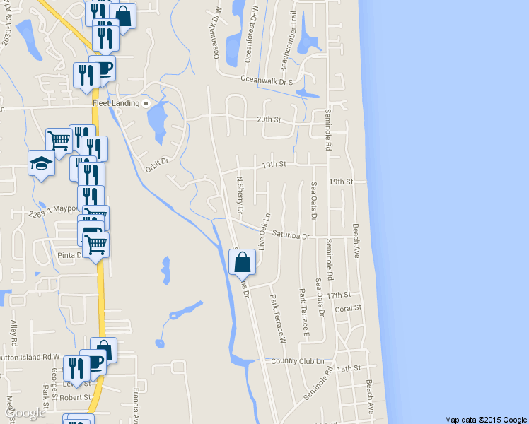 map of restaurants, bars, coffee shops, grocery stores, and more near 1820 Live Oak Lane in Atlantic Beach