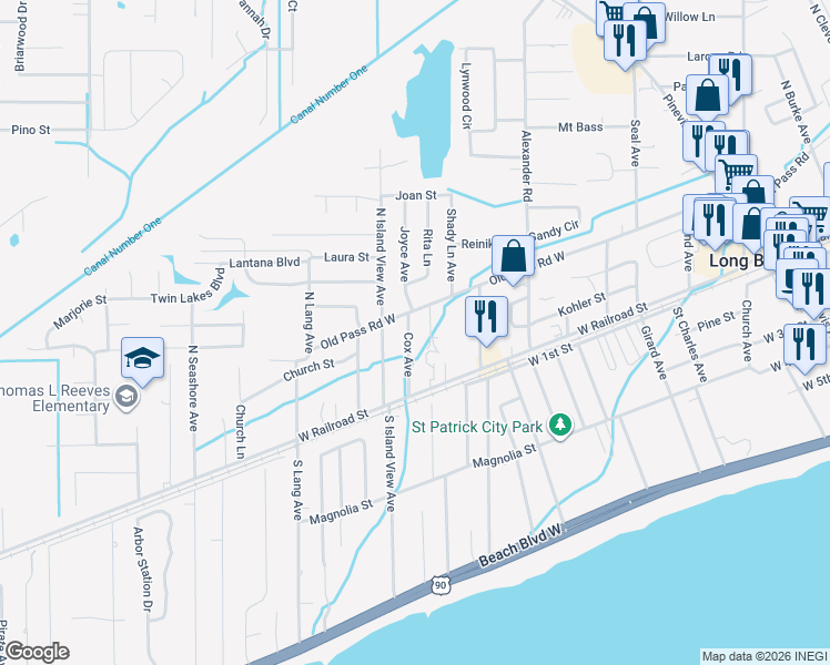 map of restaurants, bars, coffee shops, grocery stores, and more near 216 Cox Ave in Long Beach