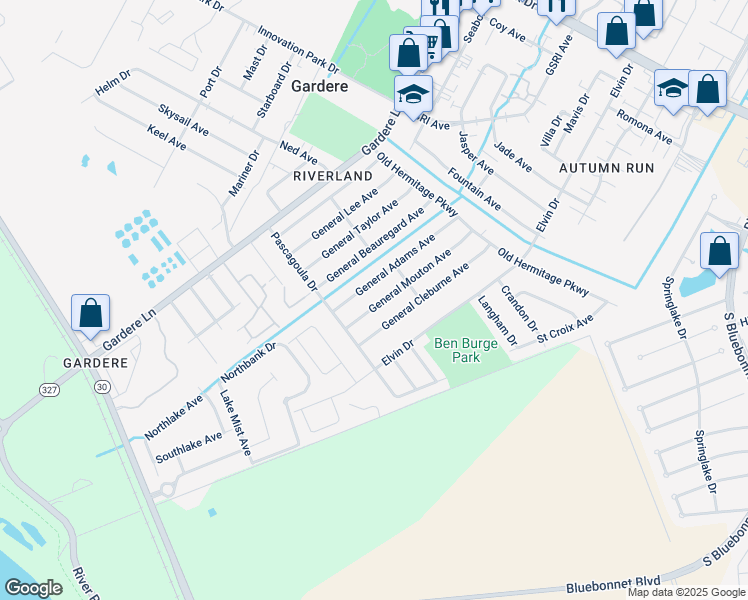 map of restaurants, bars, coffee shops, grocery stores, and more near 2134 General Mouton Avenue in Baton Rouge