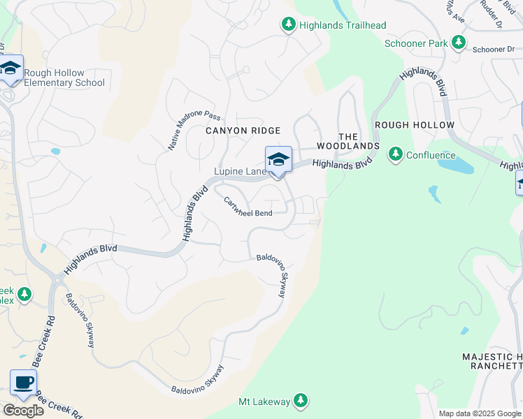 map of restaurants, bars, coffee shops, grocery stores, and more near 210 Cartwheel Bend in Spicewood