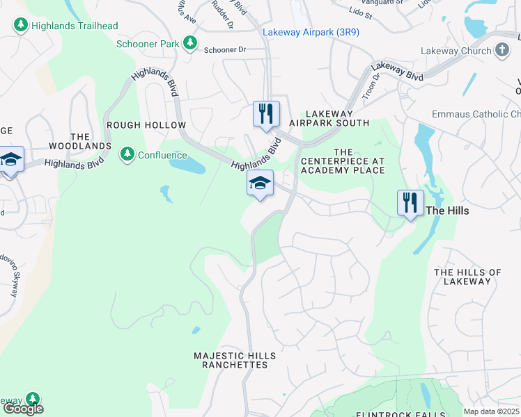 map of restaurants, bars, coffee shops, grocery stores, and more near 3301 Serene Hills Drive in Lakeway