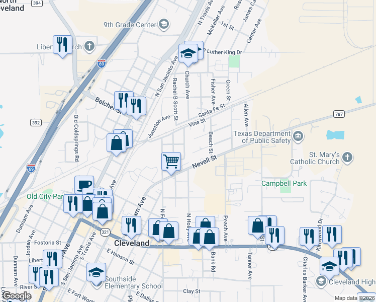 map of restaurants, bars, coffee shops, grocery stores, and more near 610 North Holly Avenue in Cleveland