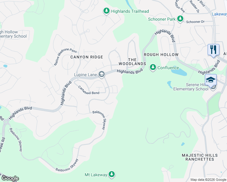 map of restaurants, bars, coffee shops, grocery stores, and more near 216 Vista Village Cove in Austin