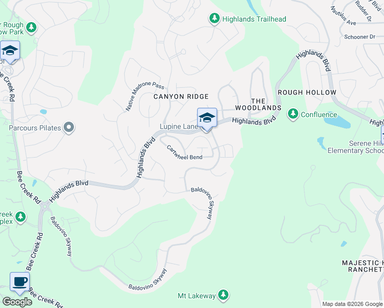 map of restaurants, bars, coffee shops, grocery stores, and more near 210 Cartwheel Bend in Spicewood