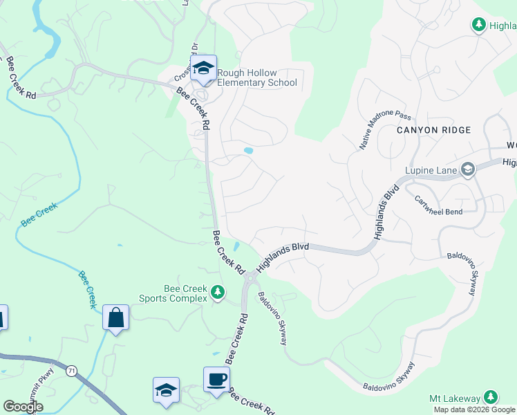 map of restaurants, bars, coffee shops, grocery stores, and more near 223 Sumalt Gap Way in Briarcliff