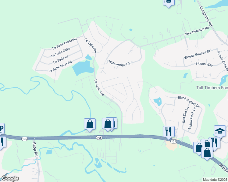 map of restaurants, bars, coffee shops, grocery stores, and more near 345 Park Terrace Dr in Conroe