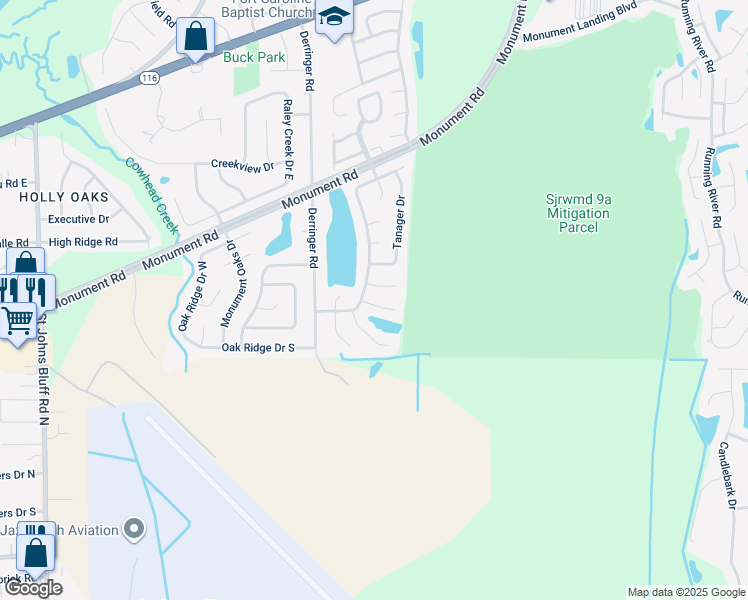 map of restaurants, bars, coffee shops, grocery stores, and more near 11355 Shovler Court in Jacksonville