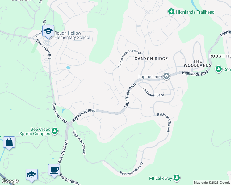 map of restaurants, bars, coffee shops, grocery stores, and more near 405 Forza Viola Way in Austin