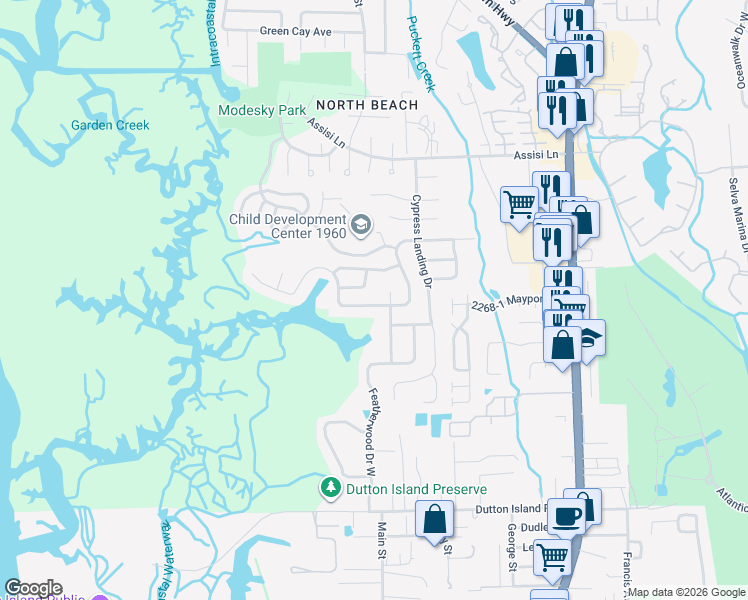 map of restaurants, bars, coffee shops, grocery stores, and more near 1306 Cove Landing Drive in Jacksonville
