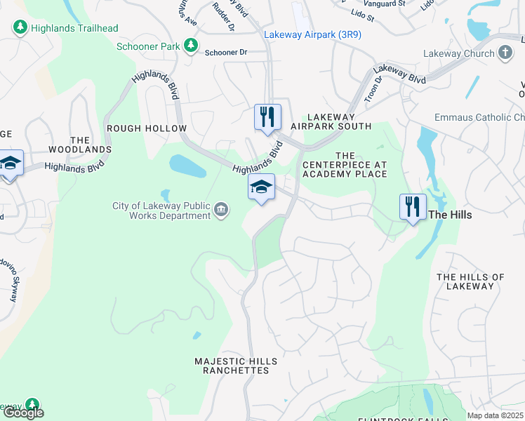 map of restaurants, bars, coffee shops, grocery stores, and more near 3301 Serene Hills Drive in Lakeway