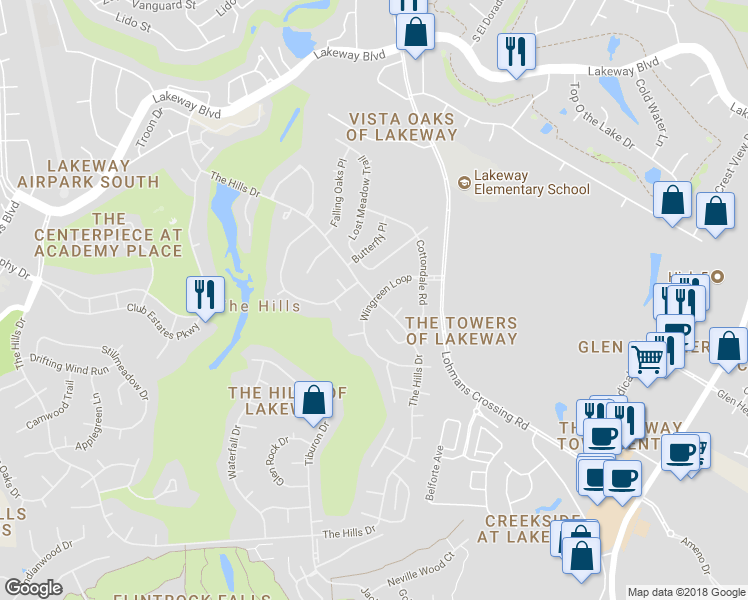 map of restaurants, bars, coffee shops, grocery stores, and more near 45 Wingreen Loop in Austin