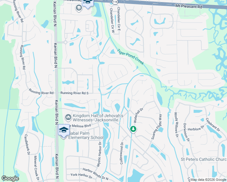 map of restaurants, bars, coffee shops, grocery stores, and more near 12581 Running River Road South in Jacksonville