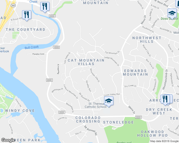 map of restaurants, bars, coffee shops, grocery stores, and more near 4503 Knapp Hollow in Austin