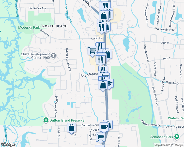 map of restaurants, bars, coffee shops, grocery stores, and more near in Atlantic Beach