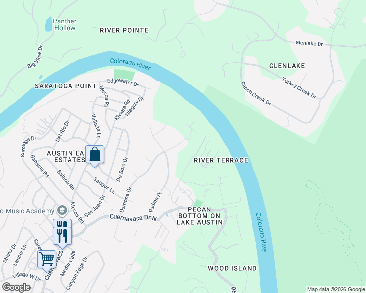 map of restaurants, bars, coffee shops, grocery stores, and more near 2901 Demona Drive in Austin
