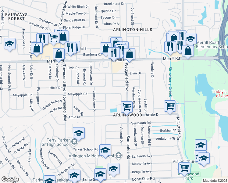 map of restaurants, bars, coffee shops, grocery stores, and more near 7624 May Apple Road in Jacksonville