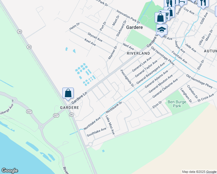 map of restaurants, bars, coffee shops, grocery stores, and more near 2715 Amanda Drive in Baton Rouge