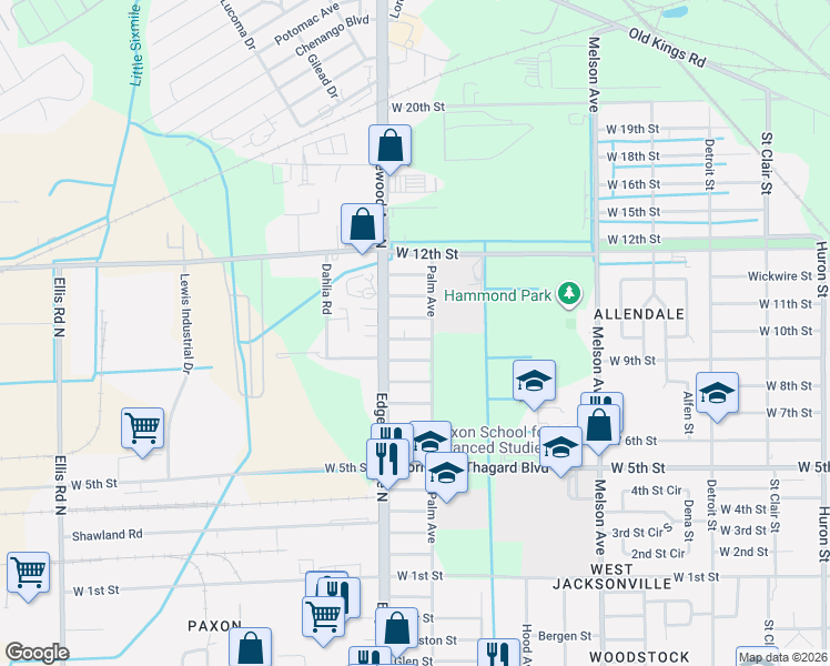 map of restaurants, bars, coffee shops, grocery stores, and more near 3540 Oleander Street in Jacksonville